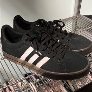 adidas Men’s Black Canvas Sneakers with 3 white stripes